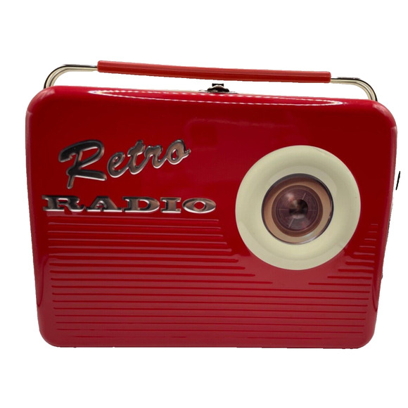 RETRO RADIO (Red/Gold) The Silver Crane Company Limited Edition Tin Lunch Box - Picture 1 of 16